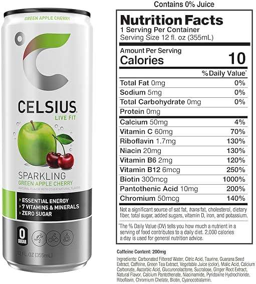 CELSIUS Sparkling Green Apple Cherry, Sugar Free Energy Drink, 12 Fl Oz (Pack of 12) - Image 3