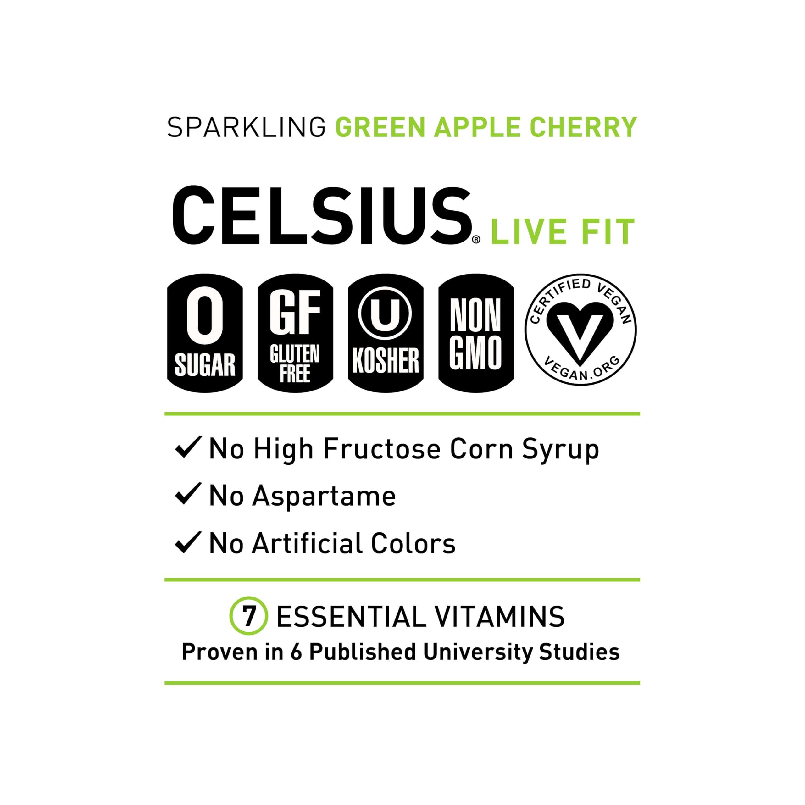 CELSIUS Sparkling Green Apple Cherry, Functional Essential Energy Drink, 12 Fl Oz (Pack of 12) - Image 4