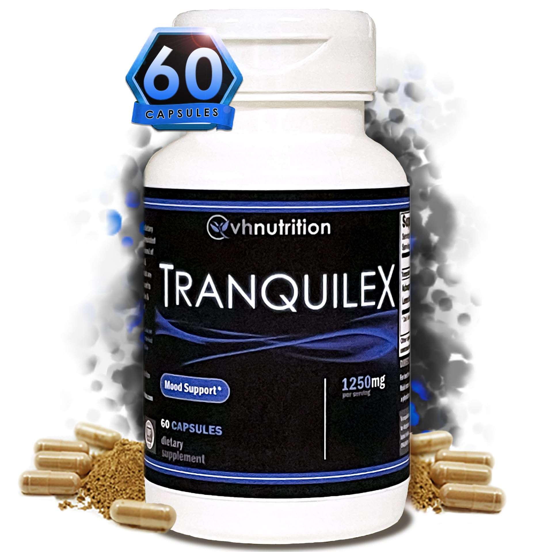 VH Nutrition TRANQUILEX | Stress Relief Supplement* | Ashwagandha, Passion Flower, Kava Kava, Lemon Balm, Licorice Root, and Lavender | Natural Relaxation and Mental Calmness | 60 Capsules - Image 1