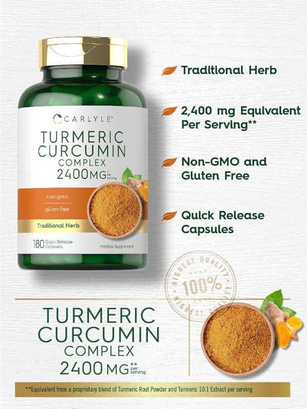 Carlyle Turmeric Curcumin Supplement | 180 Powder Capsules | Herbal Complex | Non-GMO, Gluten Free Formula - Image 3
