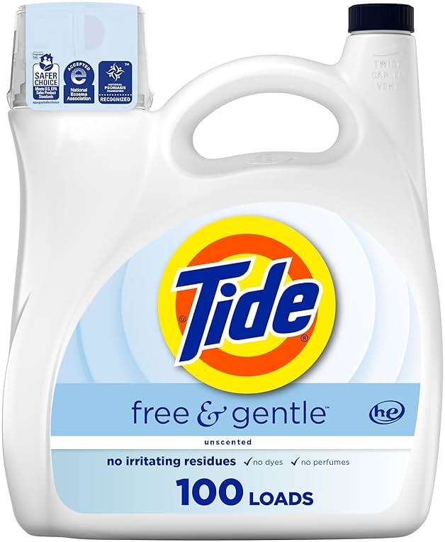Tide Free & Gentle Liquid Laundry Detergent, 100 Loads, 132 fl oz, Tide Laundry Detergent, Clean Laundry Detergent - Image 1