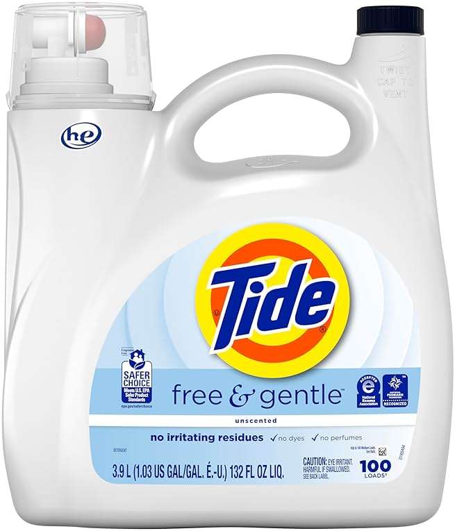 Tide Free & Gentle Liquid Laundry Detergent, 100 Loads, 132 fl oz, Tide Laundry Detergent, Clean Laundry Detergent - Image 11