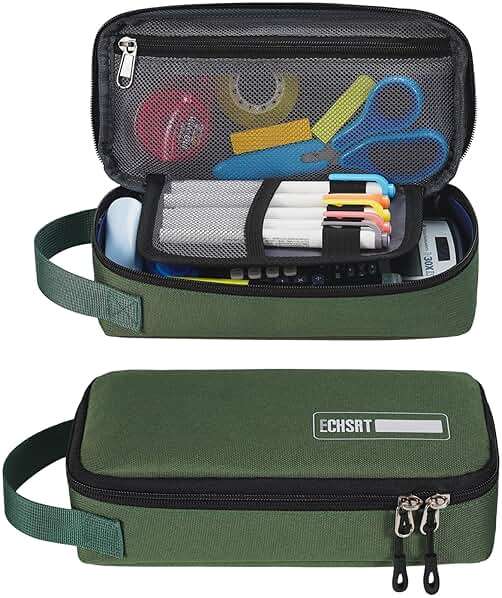 ECHSRT Large Pencil Case, Aesthetic Pen Pouch with Big Capacity, Minimalist Portable Stationery Bag with Handle for Office Organizer Aesthetic Pencil Cases - Image 1