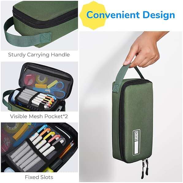 ECHSRT Large Pencil Case, Aesthetic Pen Pouch with Big Capacity, Minimalist Portable Stationery Bag with Handle for Office Organizer Aesthetic Pencil Cases - Image 6