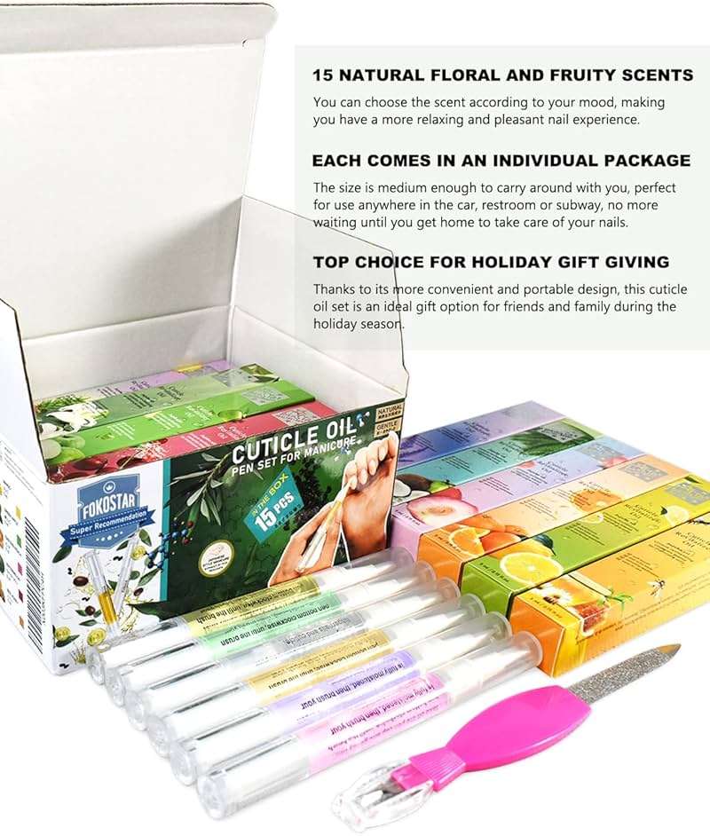 Fokostar Nail & Cuticle Oil Pen 15Pcs Kit Manicure Essentials Strengthening with Different Naturale Scents Salone SPA Hydrating Repair Treatment Supplies - Image 3