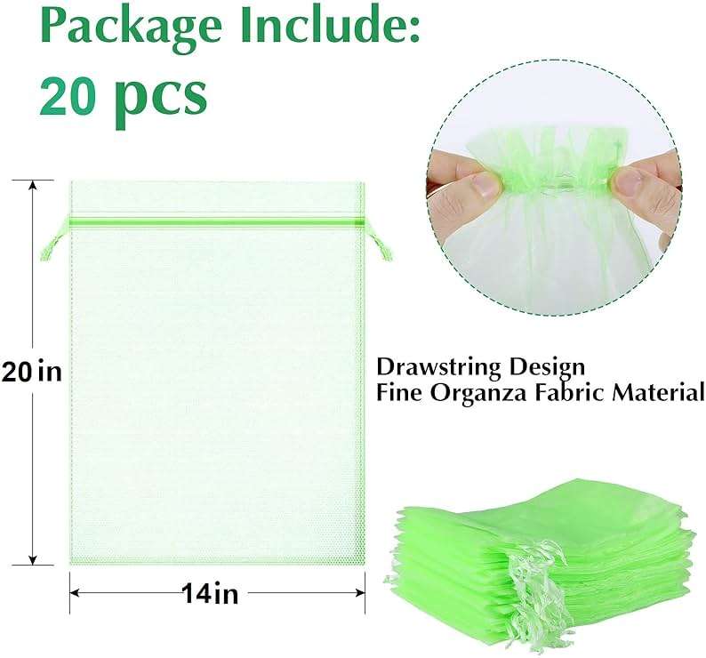 Fruit Protection Bags, Kikhope 20 Pcs 20x14 inch Fruit Netting Bags, Garden Fruit Cover Mesh Bag with Drawstring, Netting Barrier Bags for Plant Fruit Flower and Vegetables - Image 2