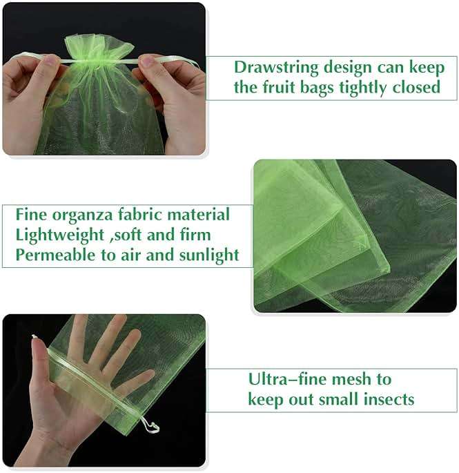 Fruit Protection Bags, Kikhope 20 Pcs 20x14 inch Fruit Netting Bags, Garden Fruit Cover Mesh Bag with Drawstring, Netting Barrier Bags for Plant Fruit Flower and Vegetables - Image 3