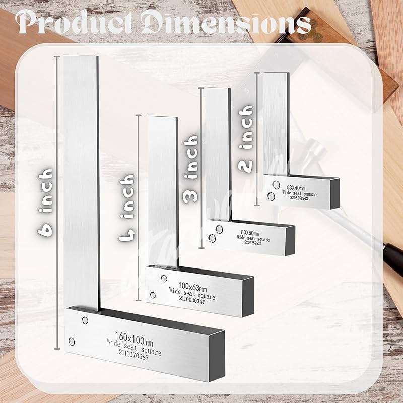 Machinist Square Set 2, 3, 4, 6 Inch, Atarvana Mechanical Steel High Precision Squares, Harden Carbon Steel, 90 Degree Wide Base, L-Type Right Angle Ruler Tool for Woodworking - Image 3