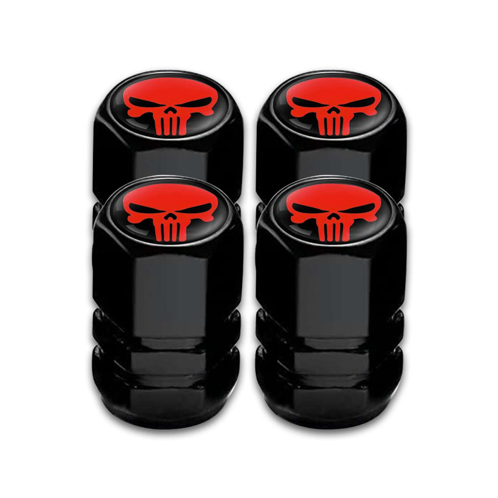 Ajxn Pack-4 Skull Tire Valve Stem Caps, Airtight Dust Proof Covers for Car Wheel, Universal Tire Air Valve Caps Fits Cars Trucks Motorcycles SUVs and Bikes, Car Wheels Protection Accessories (Red) - Image 1