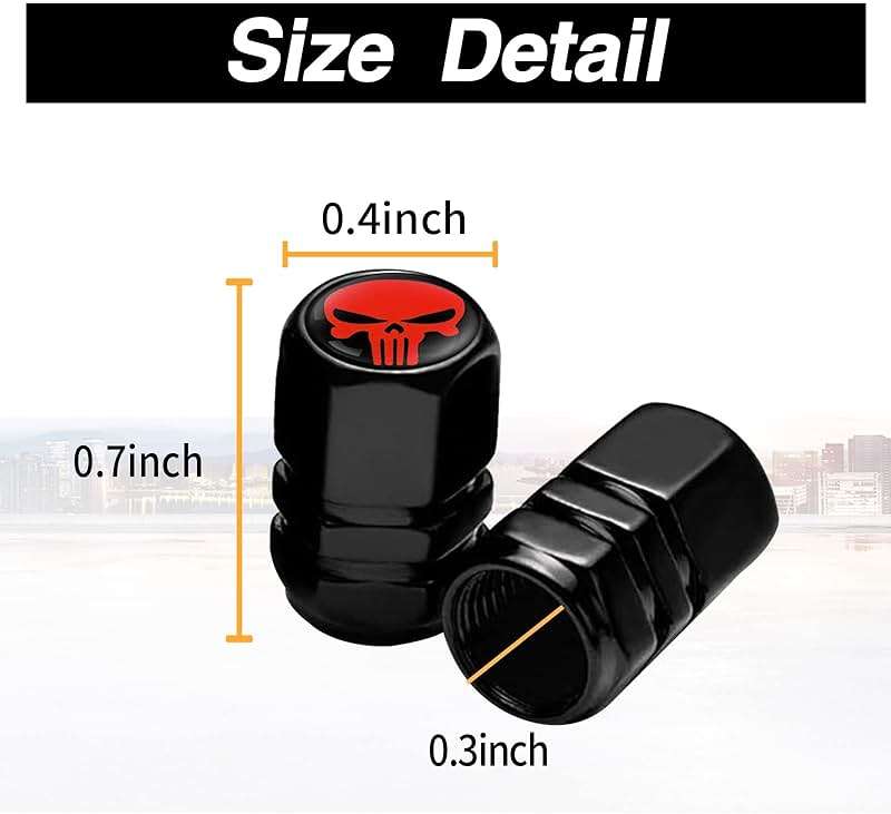 Ajxn Pack-4 Skull Tire Valve Stem Caps, Airtight Dust Proof Covers for Car Wheel, Universal Tire Air Valve Caps Fits Cars Trucks Motorcycles SUVs and Bikes, Car Wheels Protection Accessories (Red) - Image 2