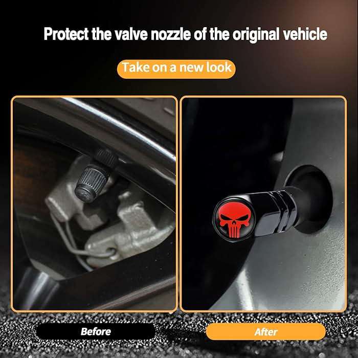 Ajxn Pack-4 Skull Tire Valve Stem Caps, Airtight Dust Proof Covers for Car Wheel, Universal Tire Air Valve Caps Fits Cars Trucks Motorcycles SUVs and Bikes, Car Wheels Protection Accessories (Red) - Image 3