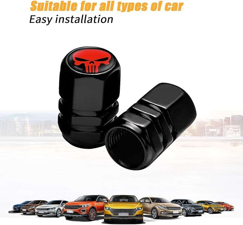 Ajxn Pack-4 Skull Tire Valve Stem Caps, Airtight Dust Proof Covers for Car Wheel, Universal Tire Air Valve Caps Fits Cars Trucks Motorcycles SUVs and Bikes, Car Wheels Protection Accessories (Red) - Image 7
