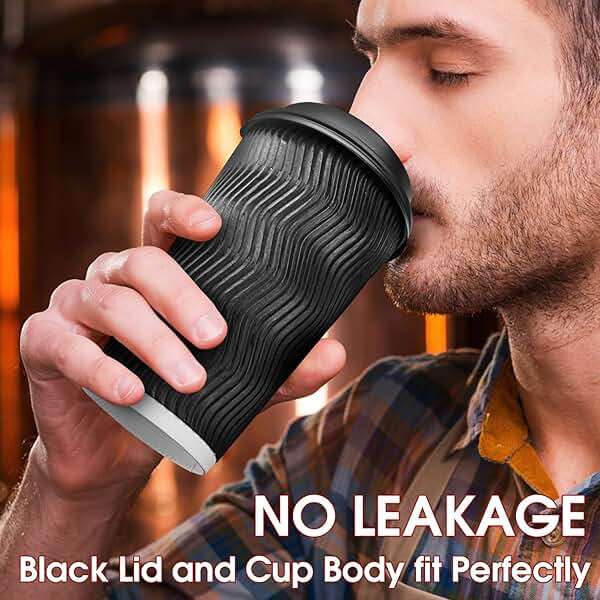 Ginkgo 100 Pack 16 oz Disposable Insulated Coffee Cups with Lids, Paper To-Go Coffee Cups for Coffee Bars, Hot Chocolate, Cocoa, and Hot Tea Drinks - Black - Image 4