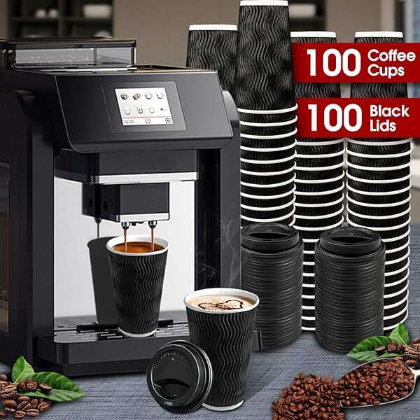 Ginkgo 100 Pack 16 oz Disposable Insulated Coffee Cups with Lids, Paper To-Go Coffee Cups for Coffee Bars, Hot Chocolate, Cocoa, and Hot Tea Drinks - Black - Image 6