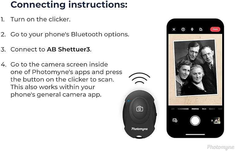 Photomyne Wireless Camera Shutter Clicker | Camera Shutter Remote Control for iPhone & Android Smartphones | Wireless Remote Control Selfie Button - Includes Wrist Strap (1 Pack) - Image 4