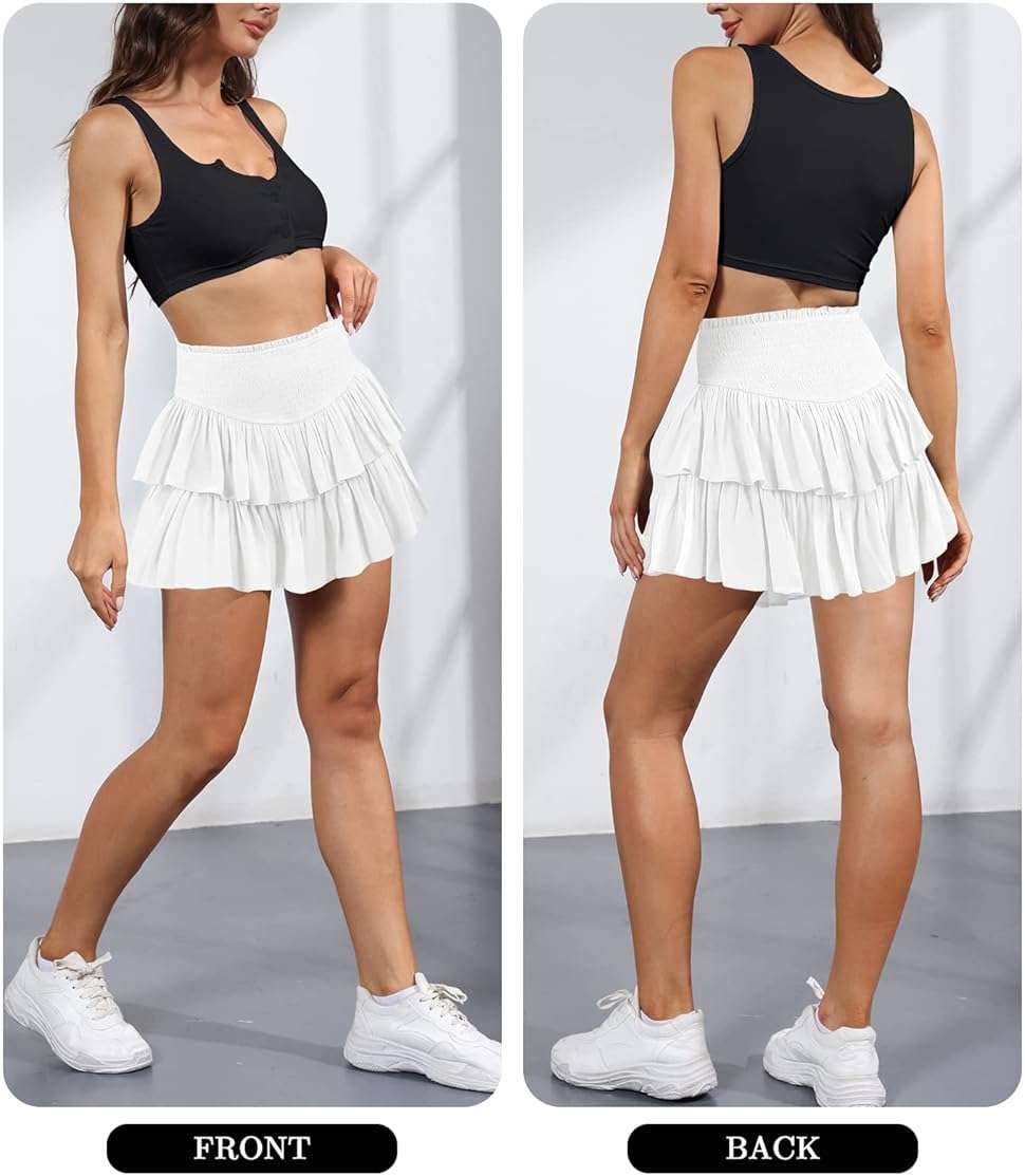 MIYIEONZ Women's Cute High Waist Ruffle Mini Skirt Layered Ruffle Hem Flared Flowy Casual Swing Beach Mini Short Skirt - Image 3