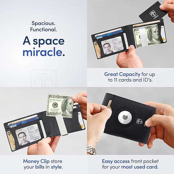 TRAVANDO AirTag Wallet Mens Wallet with Money Clip Air Tag Wallet Card Holder RFID Blocking Bifold Gifts for Men - Image 4