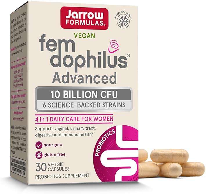 Jarrow Formulas Fem-Dophilus Advanced Vaginal & Digestive Probiotics 10 Billion CFU with 6 Science Backed Strains, for Vaginal, Urinary Tract, Digestive & Immune Support, 30 Capsules, Shelf-Stable - Image 1