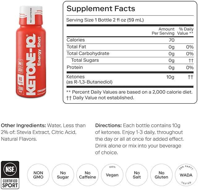 Ketone-IQ No Caffeine Exogenous Ketones Energy Shots - 24 Pack of Caffeine Free Energy Drinks with 10g Ketones - Sugar Free, Salt Free, and All Natural (Original) - Image 2