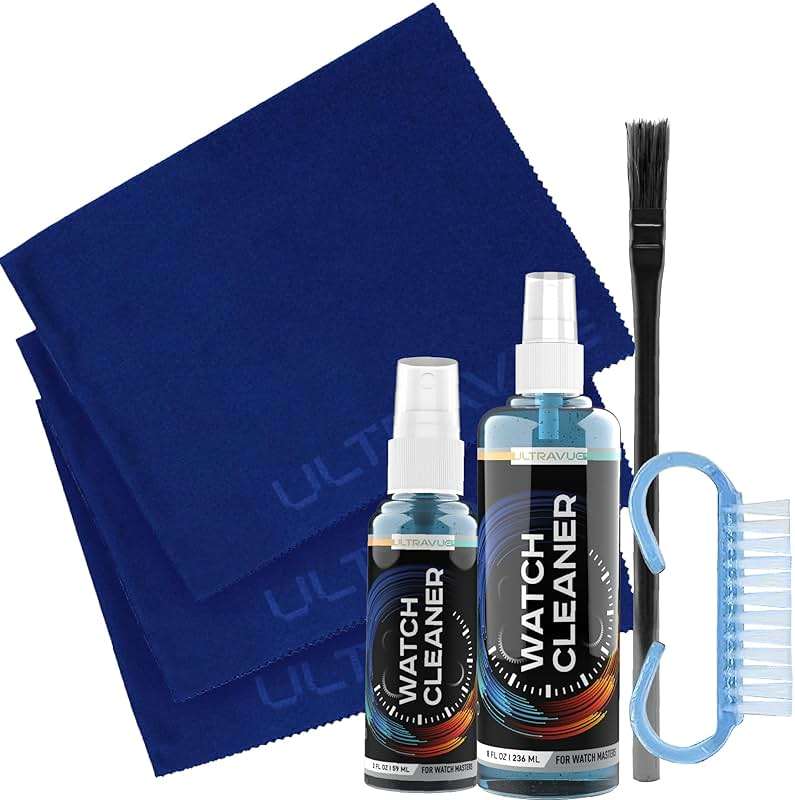 ULTRAVUE Watch Cleaning Kit - Cleans All Watches and Jewelry Including Metals, Crystals and Rubber - 1 x 2oz and 1 x 8oz Watch Cleaner Gel Spray, 3 x Microfiber Cloth, 2 x Horsehair Brush - Image 1