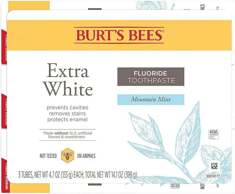 Burt's Bees Extra White Toothpaste, Fluoride Toothpaste, Natural Flavor, Mountain Mint, 4.7 oz, Pack of 3 - Image 7