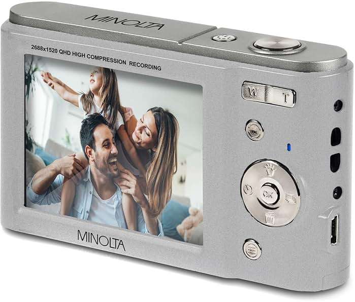 Minolta MND20 44MP Digital Camera – 2.7K Ultra HD Video, 16X Digital Zoom, Anti-Shake Stabilization, Time Lapse, Face Detection, 2.9-inch LCD Display – Lightweight Compact Camera (Silver) - Image 6