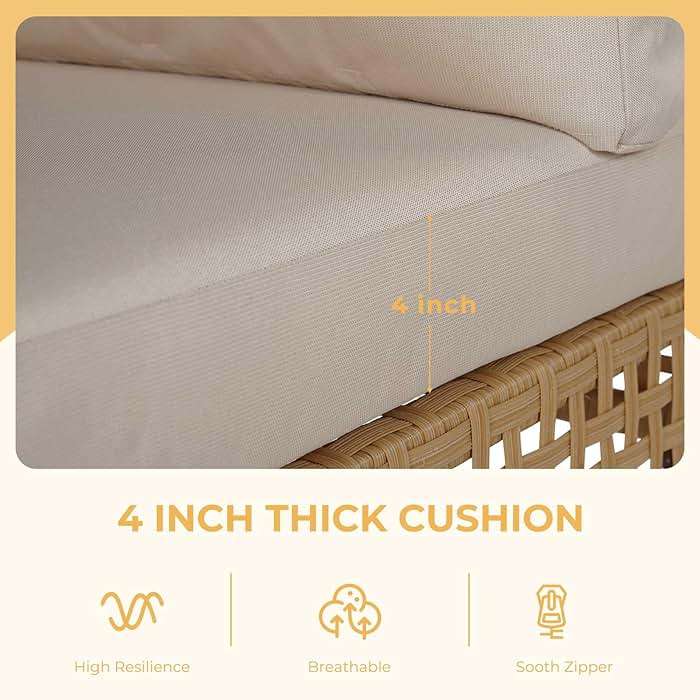 Grand patio 7-Piece Wicker Patio Furniture Set, Boho Outdoor Conversation Set Sectional Sofa with Water Resistant Thick Cushions and Coffee Table, Cream - Image 7