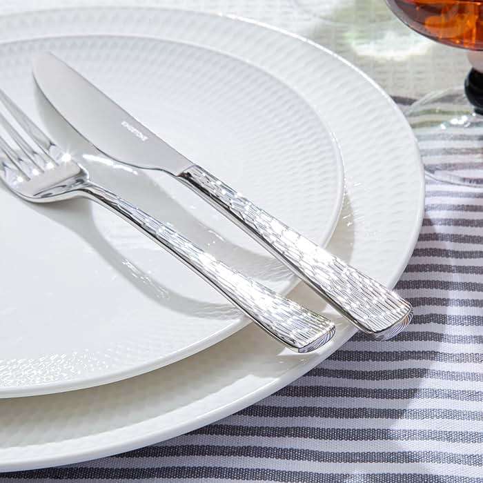 KINGSTONE Hammered Silverware Set, 20-Piece Flatware Set, 18/10 Stainless Steel Premium Cutlery with Unique Ripple Handles Design Mirror Polished - Dishwasher Safe - Image 2