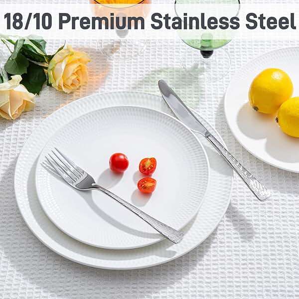 KINGSTONE Hammered Silverware Set, 20-Piece Flatware Set, 18/10 Stainless Steel Premium Cutlery with Unique Ripple Handles Design Mirror Polished - Dishwasher Safe - Image 6