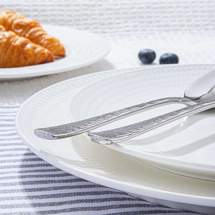 KINGSTONE Hammered Silverware Set, 20-Piece Flatware Set, 18/10 Stainless Steel Premium Cutlery with Unique Ripple Handles Design Mirror Polished - Dishwasher Safe - Image 7
