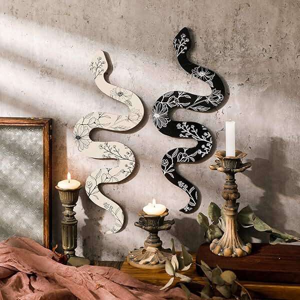 Gerrii Set of 2 Earthy Room Decor Wall Art Boho Witchy Wooden Snake Decor Natural Aesthetic Wall Hanging Boho Art for Apartment Bedroom Living Room(Crawl) - Image 2