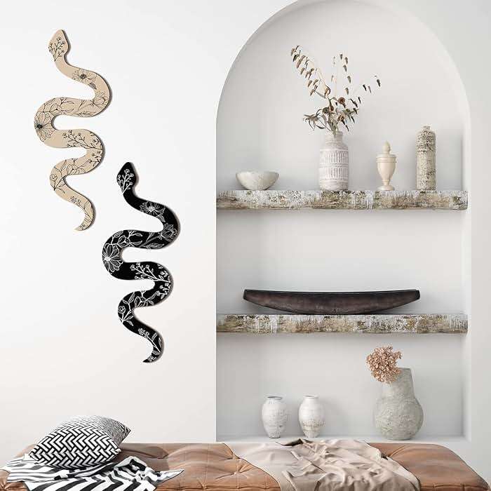 Gerrii Set of 2 Earthy Room Decor Wall Art Boho Witchy Wooden Snake Decor Natural Aesthetic Wall Hanging Boho Art for Apartment Bedroom Living Room(Crawl) - Image 6