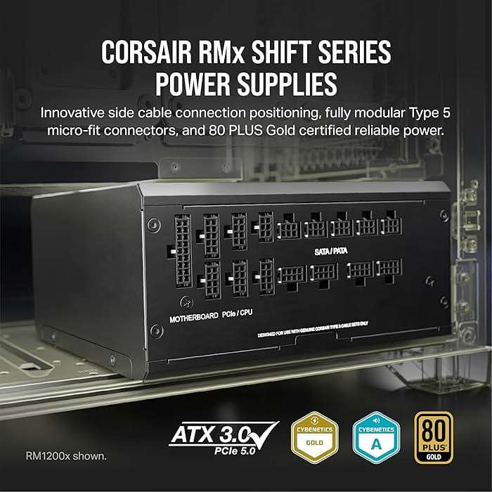 Corsair RM1000x Shift Fully Modular ATX Power Supply - Modular Side Interface - ATX 3.1 & PCIe 5.1 Compliant - Zero RPM Fan Mode - 105°C-Rated Capacitors - 80 Plus Gold Efficiency - Black - Image 2