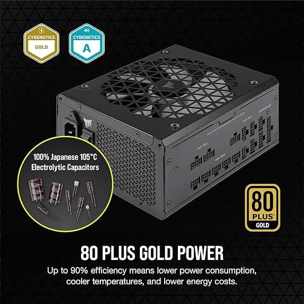 Corsair RM1000x Shift Fully Modular ATX Power Supply - Modular Side Interface - ATX 3.1 & PCIe 5.1 Compliant - Zero RPM Fan Mode - 105°C-Rated Capacitors - 80 Plus Gold Efficiency - Black - Image 5