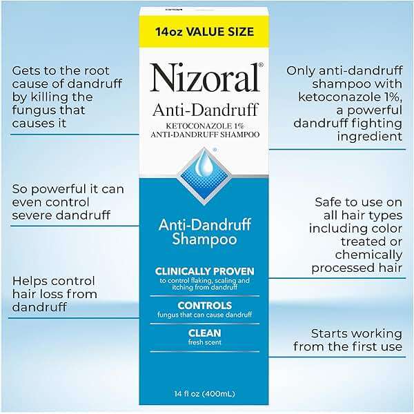 Nizoral Anti-Dandruff Shampoo with 1% Ketoconazole, 14 Fl Oz, Fresh Scent, Anti Fungal Shampoo - Image 4