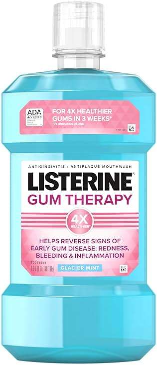 Listerine Gum Therapy Antiplaque & Anti-Gingivitis Mouthwash, ADA Accepted Oral Rinse Helps Reverse Early Gingivitis Signs Like Bleeding Gums, 4X Healthier Gums in 3 Weeks vs Brushing Alone, Mint, 1 L - Image 1