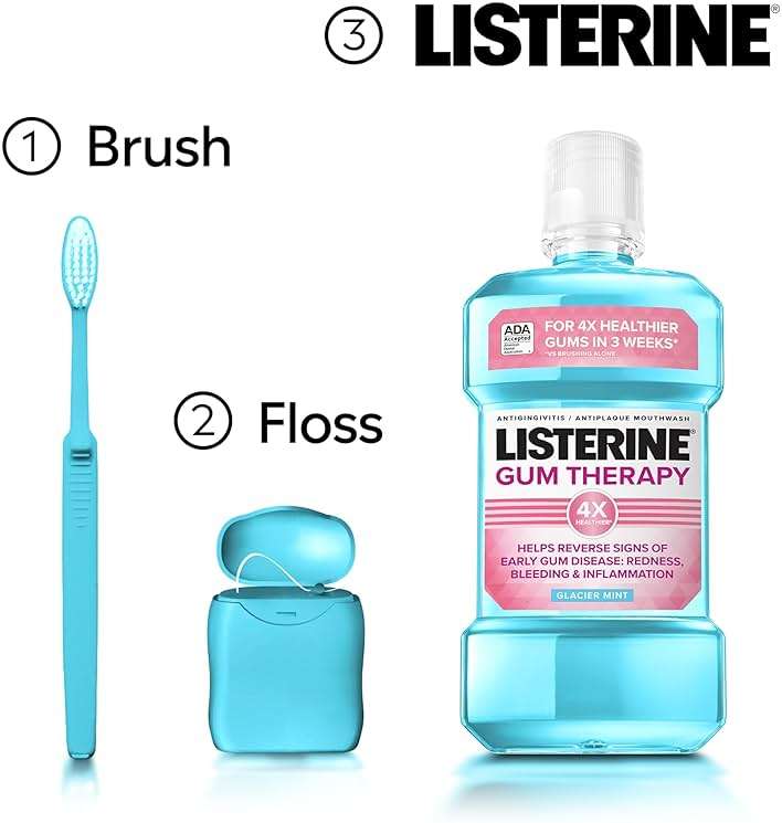 Listerine Gum Therapy Antiplaque & Anti-Gingivitis Mouthwash, ADA Accepted Oral Rinse Helps Reverse Early Gingivitis Signs Like Bleeding Gums, 4X Healthier Gums in 3 Weeks vs Brushing Alone, Mint, 1 L - Image 4