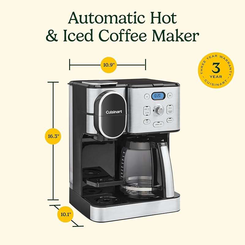 Cuisinart 12-Cup Coffee Maker, Single-Serve Brewer Glass Carafe, Automatic Hot & Iced Coffee Machine, Brew Strength Control and Pause, SS-16, Stainless Steel - Image 3