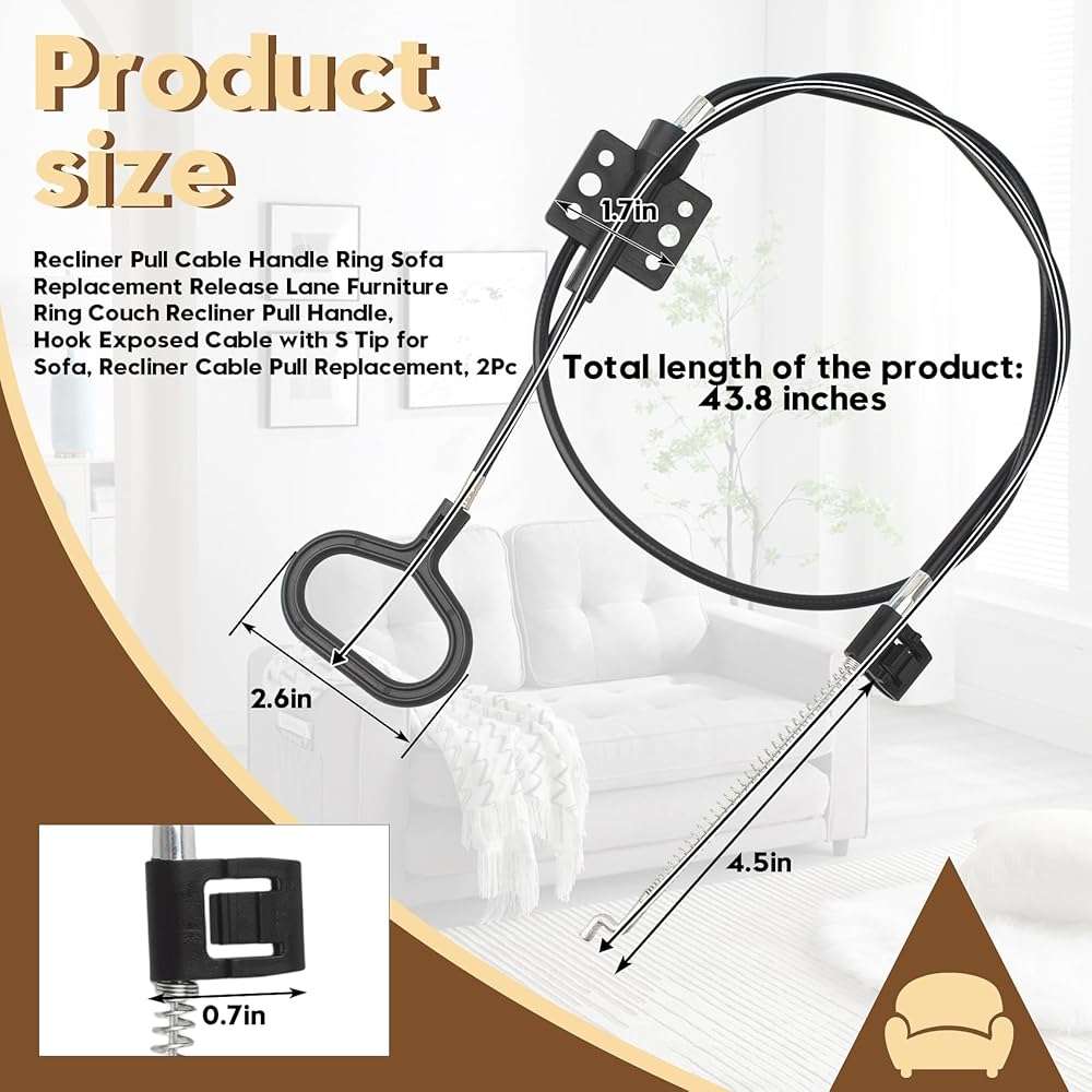 Honkador Recliner Pull Cable Handle Ring, Fits for Loveseats and Lane Couches, for Ashley, Lazy Boy Sofas, for Glider and Rocker Recliner Chairs Etc, Hook Exposed Cable with S Tip for Sofa, 2 PCS - Image 2