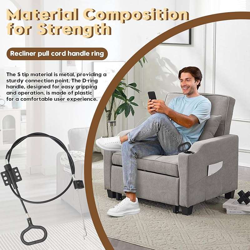 Honkador Recliner Pull Cable Handle Ring, Fits for Loveseats and Lane Couches, for Ashley, Lazy Boy Sofas, for Glider and Rocker Recliner Chairs Etc, Hook Exposed Cable with S Tip for Sofa, 2 PCS - Image 4