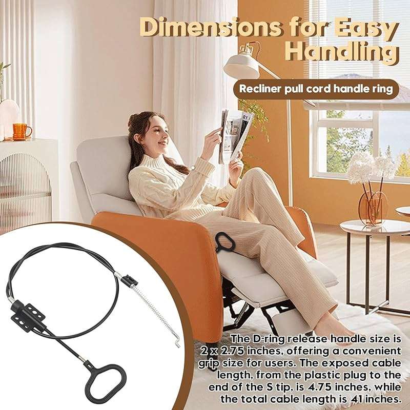Honkador Recliner Pull Cable Handle Ring, Fits for Loveseats and Lane Couches, for Ashley, Lazy Boy Sofas, for Glider and Rocker Recliner Chairs Etc, Hook Exposed Cable with S Tip for Sofa, 2 PCS - Image 5