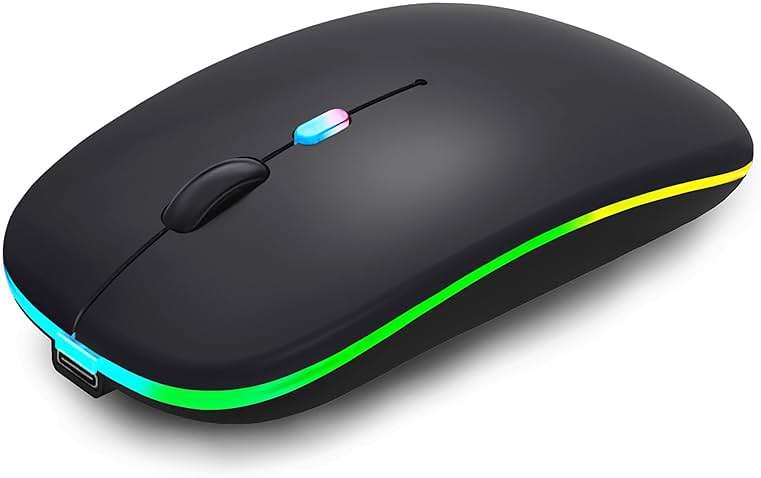 WREANU Wireless Bluetooth Mouse Rechargeable Laptop Mice with LED Lights Silent Slim Use(BT5.2 and 2.4G Portable USB) Dual Mode Computer Mouse for Laptop/iPad/Tablet/Apple/Computer/Mac (Black) - Image 1