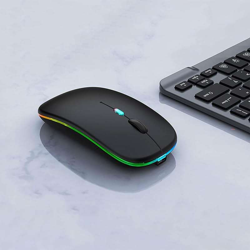 WREANU Wireless Bluetooth Mouse Rechargeable Laptop Mice with LED Lights Silent Slim Use(BT5.2 and 2.4G Portable USB) Dual Mode Computer Mouse for Laptop/iPad/Tablet/Apple/Computer/Mac (Black) - Image 2