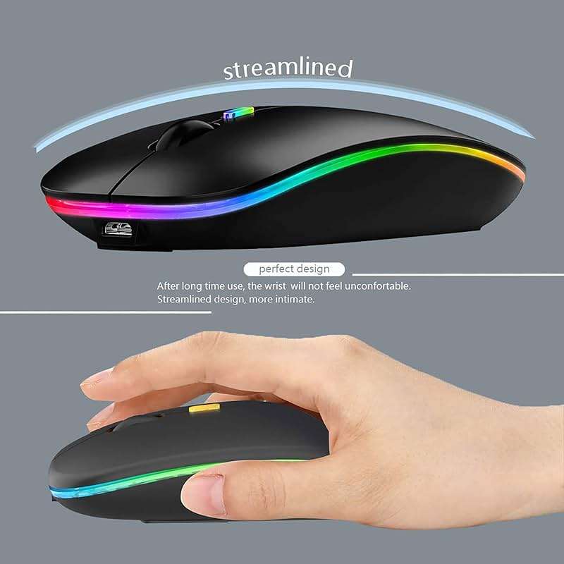 WREANU Wireless Bluetooth Mouse Rechargeable Laptop Mice with LED Lights Silent Slim Use(BT5.2 and 2.4G Portable USB) Dual Mode Computer Mouse for Laptop/iPad/Tablet/Apple/Computer/Mac (Black) - Image 5