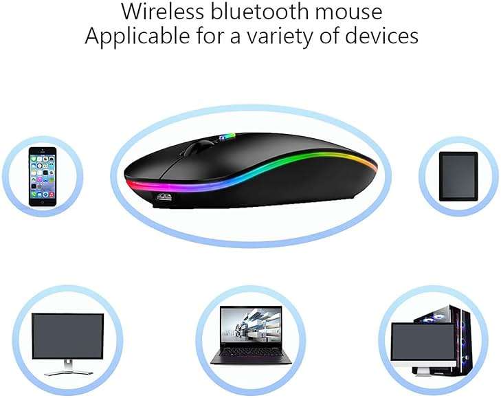 WREANU Wireless Bluetooth Mouse Rechargeable Laptop Mice with LED Lights Silent Slim Use(BT5.2 and 2.4G Portable USB) Dual Mode Computer Mouse for Laptop/iPad/Tablet/Apple/Computer/Mac (Black) - Image 9