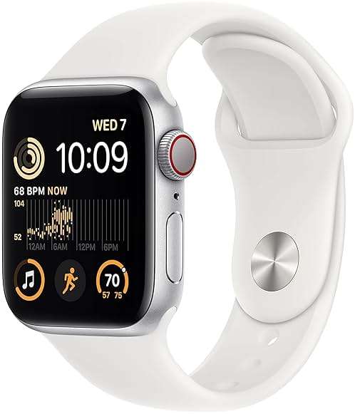 Apple Watch SE (2nd Gen) (GPS + Cellular, 40mm) - Silver Aluminum Case with White Sport Band, M/L (Renewed) - Image 1