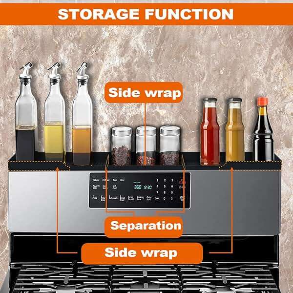 AWOKE Stove Top Shelf 30 Inch - Silicone Material Magnetic Shelf for Stove - 3 Functional Partitions Kitchen Spice Rack Organizer-Black,Kitchen Gadgets Storage Organization - Image 2