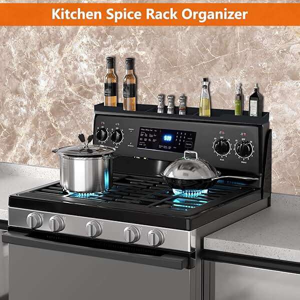 AWOKE Stove Top Shelf 30 Inch - Silicone Material Magnetic Shelf for Stove - 3 Functional Partitions Kitchen Spice Rack Organizer-Black,Kitchen Gadgets Storage Organization - Image 3