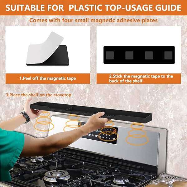 AWOKE Stove Top Shelf 30 Inch - Silicone Material Magnetic Shelf for Stove - 3 Functional Partitions Kitchen Spice Rack Organizer-Black,Kitchen Gadgets Storage Organization - Image 6