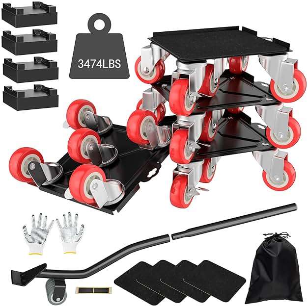 MYUEA Furniture Dolly,Furniture Movers with 5 Wheels,Carbon Steel Panel Heavy Duty Dolly,Maximum Load 3474LBS,Furniture Lifter with 5 360° Rotatable Rubber Universal Wheels(Black,6.89x6.9 in) - Image 1